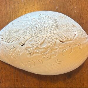 Large Carved Melo Melo Shell with Bird Motiff - 10 inches long